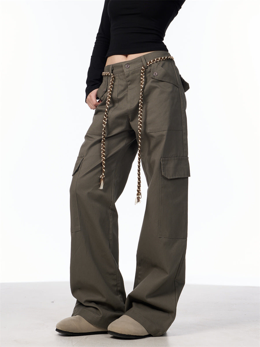 Lace-up Cargo Slacks Women Loose Bf American
