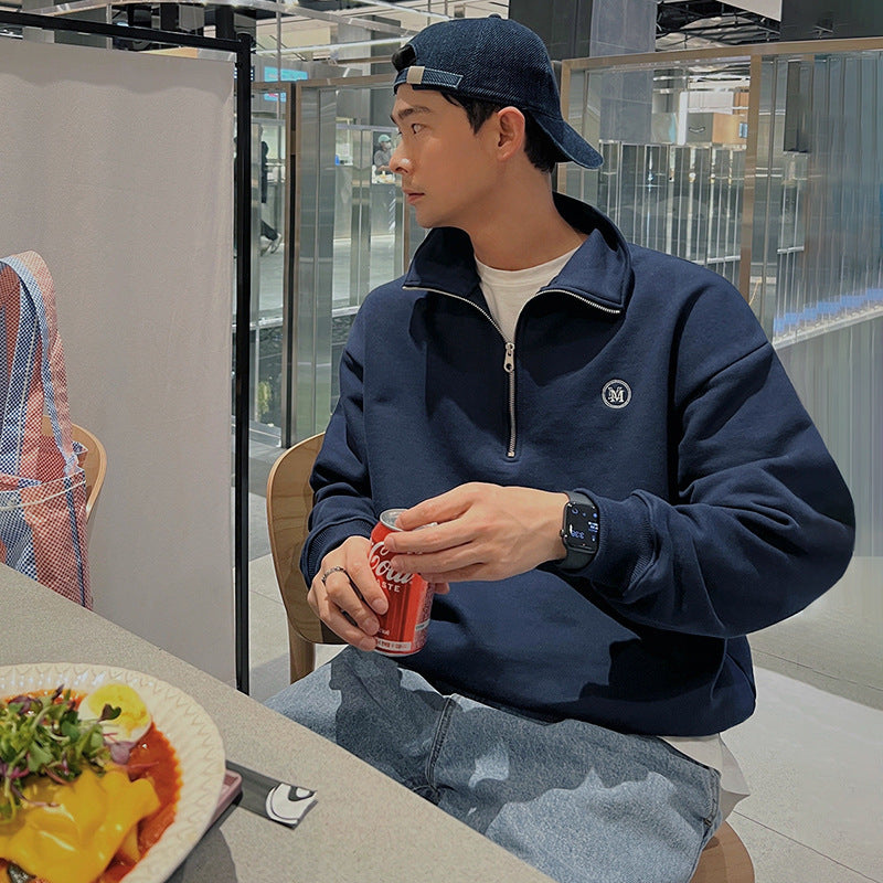 Half-high Neck Zippered Sweater  Pants For Men