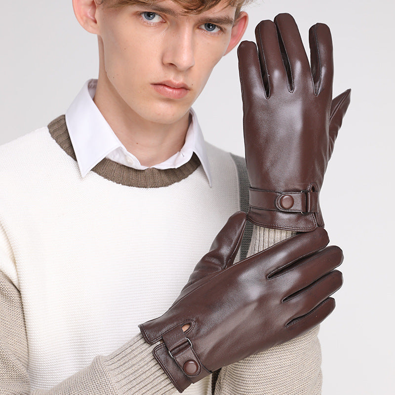 Sheepskin Leather Gloves Men Winter Lined Thickened Warm Riding Motorcycle Driving Touch Screen Mitten Gloves
