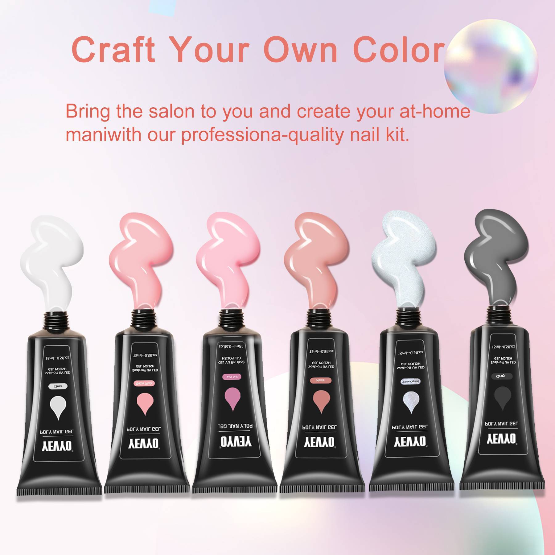 6 PCS Poly Gel Nail Kit With UV Lamp, Top Base Coat Builder Nails Art Tools