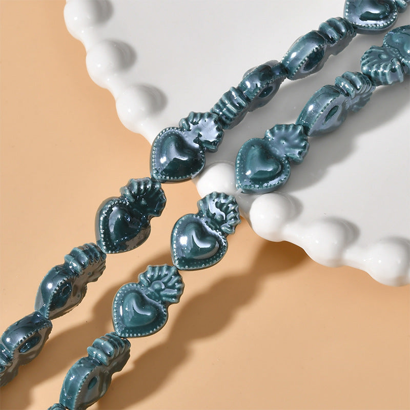 Cream Color Love Heart Small Torch Straight Hole Ceramic Beads