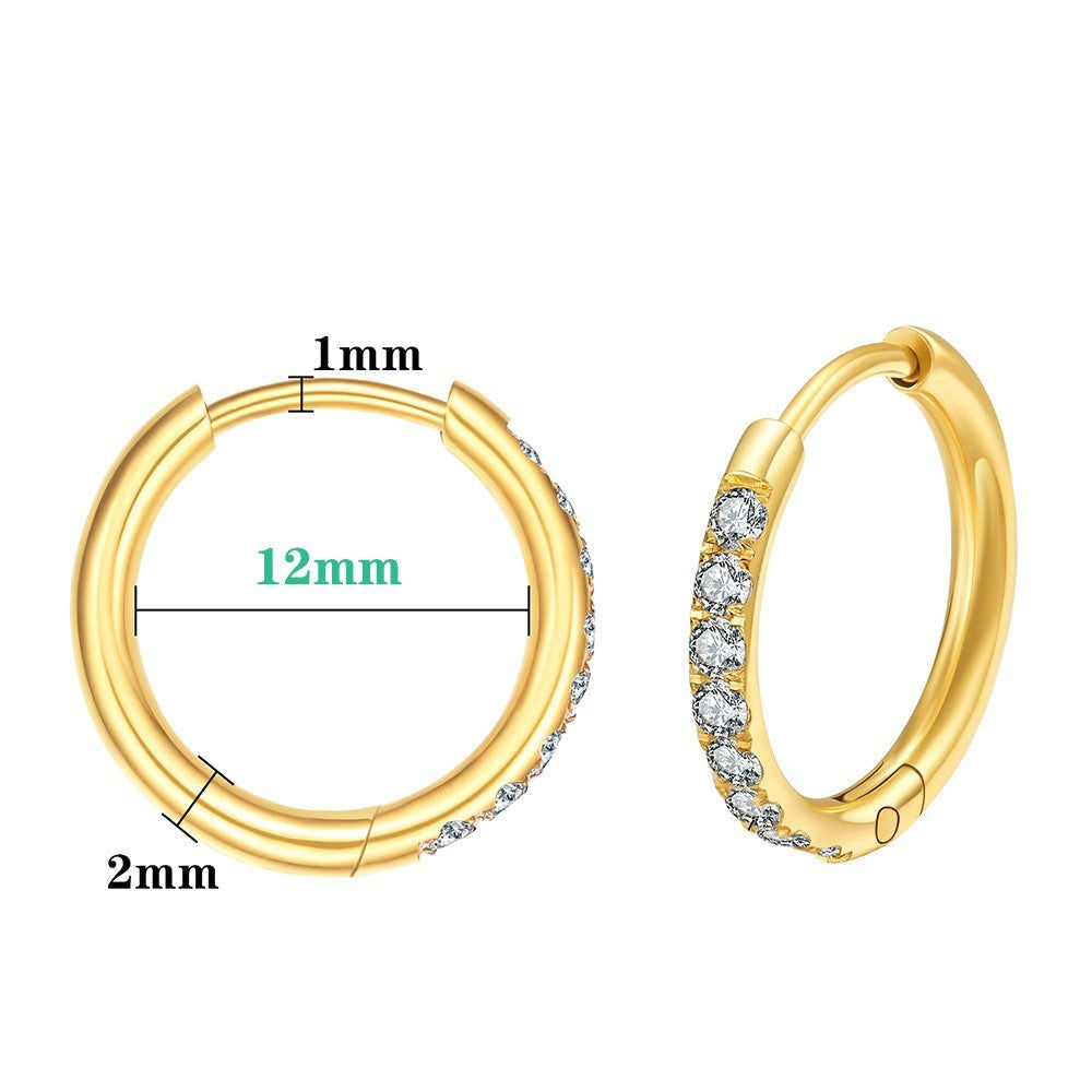 Diamond-studded Earring Titanium Steel Gold Simplicity