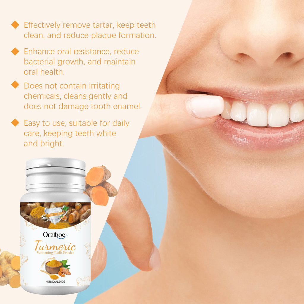 Oralhoe White Turmeric Tooth Cleaning Powder Yellow Teeth Stains Odor Mouth Cleaning Care Clean Smile Tooth Cleaning Powder