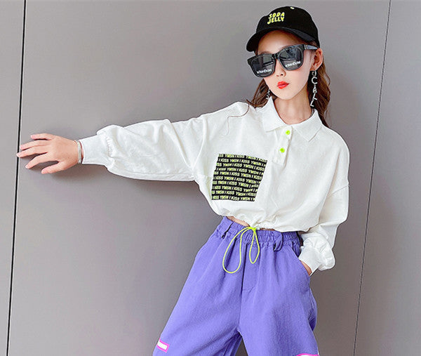 Girls Letter Straight Leg Pants Suit