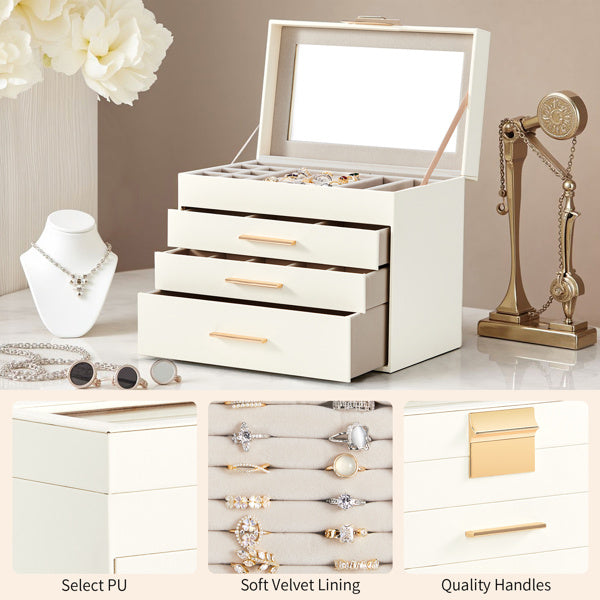 Top Visible Storage With 2-drawer White Cabinet And Pink Velvet Jewelry Box