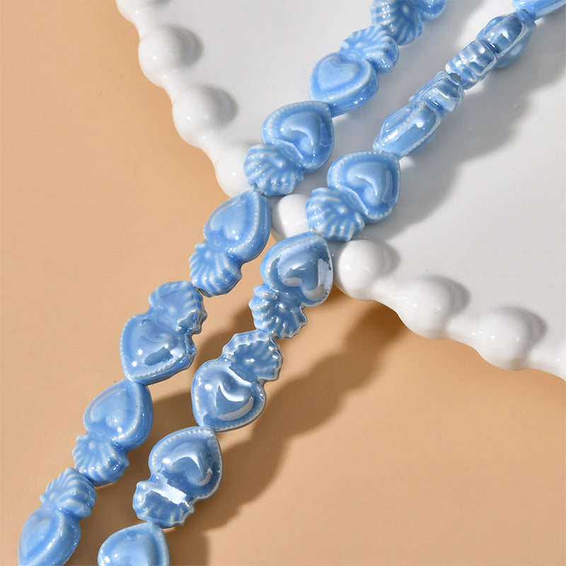 Cream Color Love Heart Small Torch Straight Hole Ceramic Beads