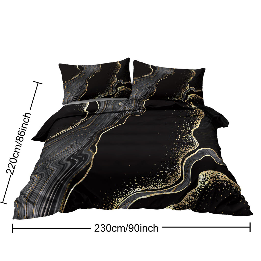 Black Gold Grey Marble Bedding Watercolor Marble Duvet Cover Set Abstract Chic Printed Design Quilt Cover Single 1 Duvet Cover 2 Pillowcases