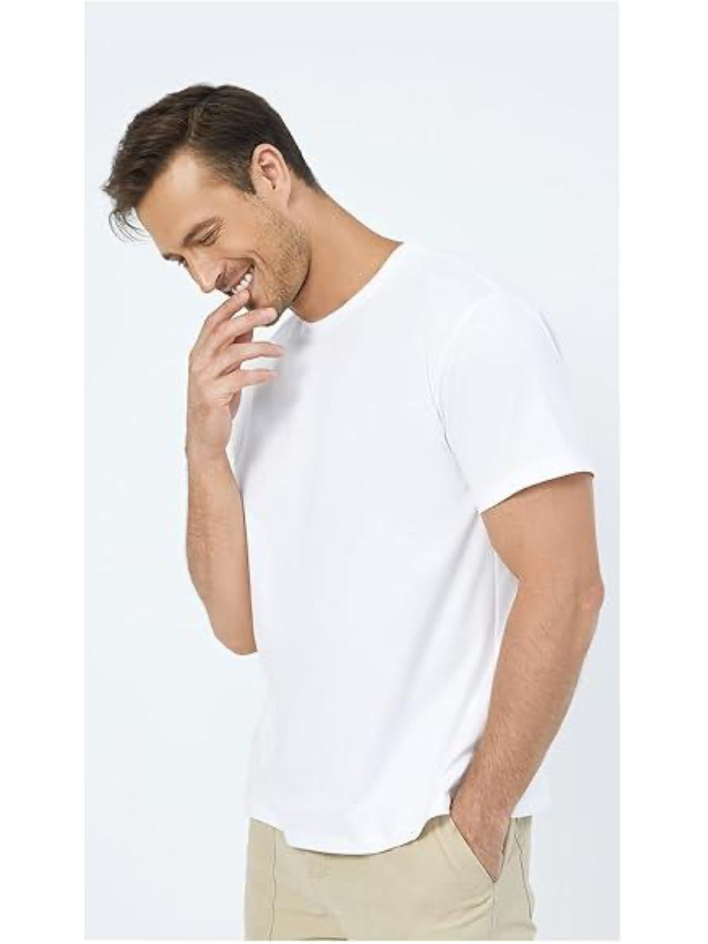Neat White Basic Crewneck Short Sleeve Cotton Polyester Water Repellent Tops T Shirts Tee For Men