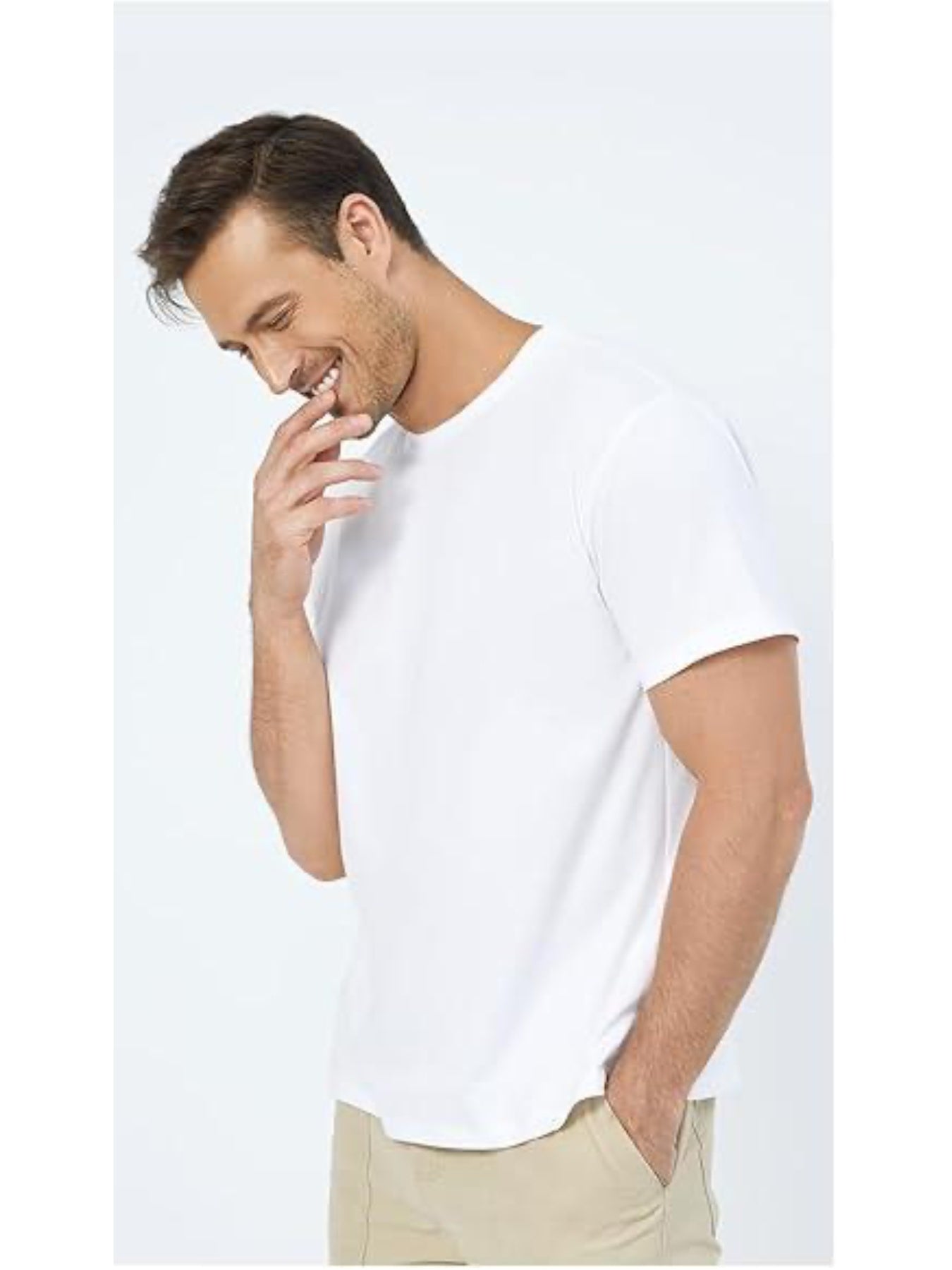 Neat White Basic Crewneck Short Sleeve Cotton Polyester Water Repellent Tops T Shirts Tee For Men