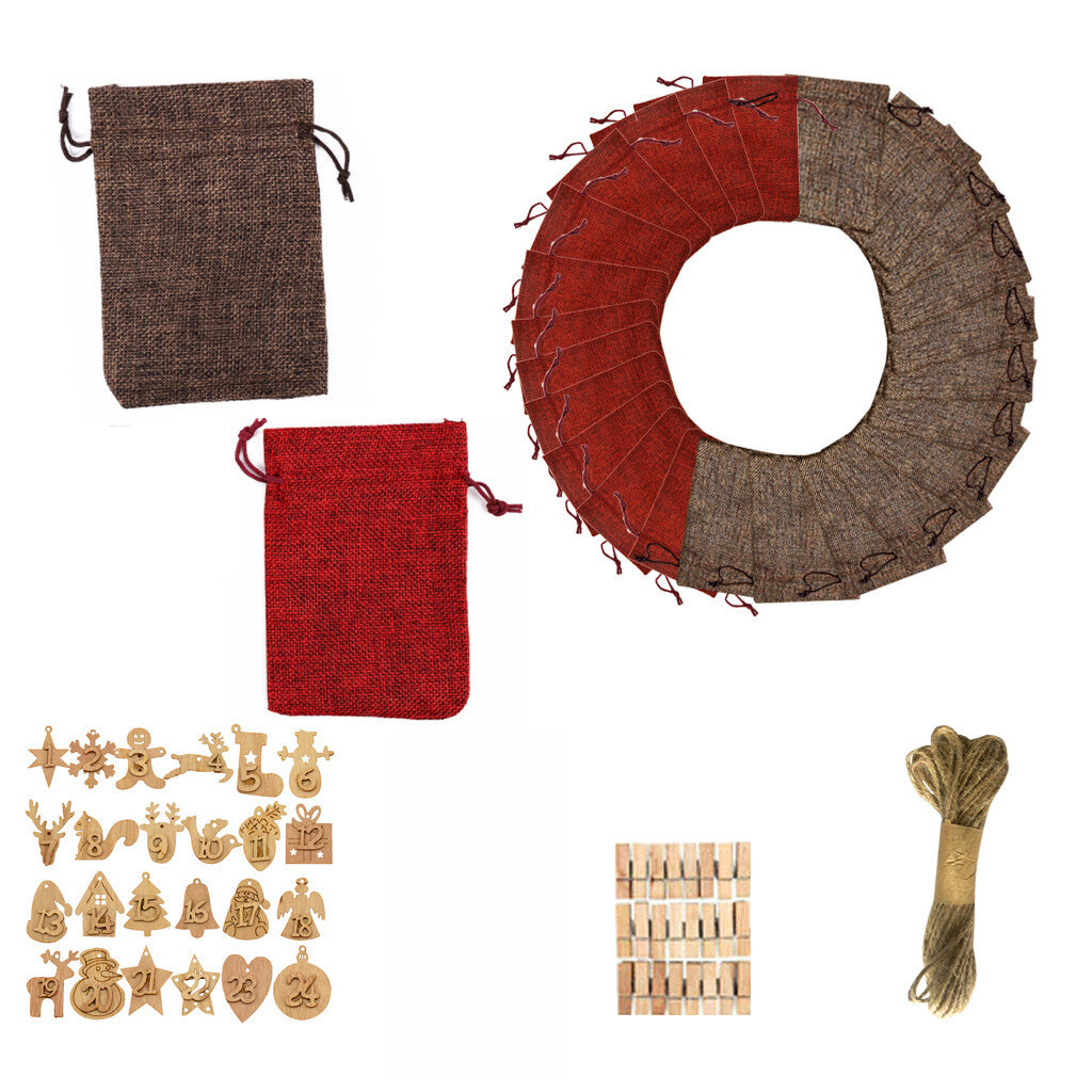 24 Pieces Christmas Advent Calendar Bags With Clips And String -Festive DIY Countdown Gift Bags For Candies, Toys And Holiday Decorations, Numbered From 1 To 24, Featuring Santa, Snowmen And Gingerbr