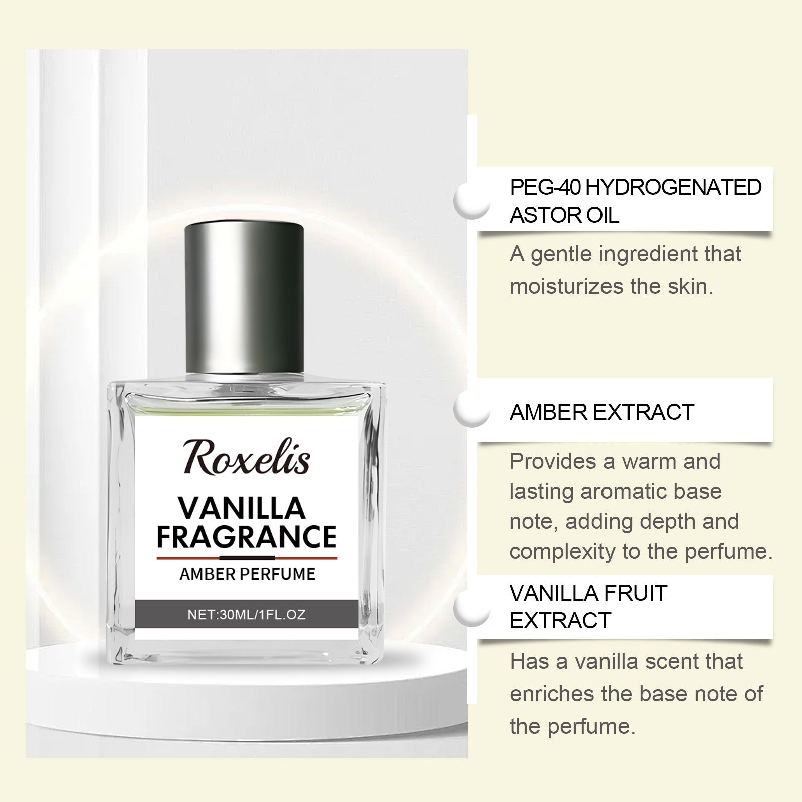 Roxelis Vanilla Amber Eau De Toilette Natural Fresh Light Elegant Stay Fragrance Daily Dating Charm Niche Perfume Carry