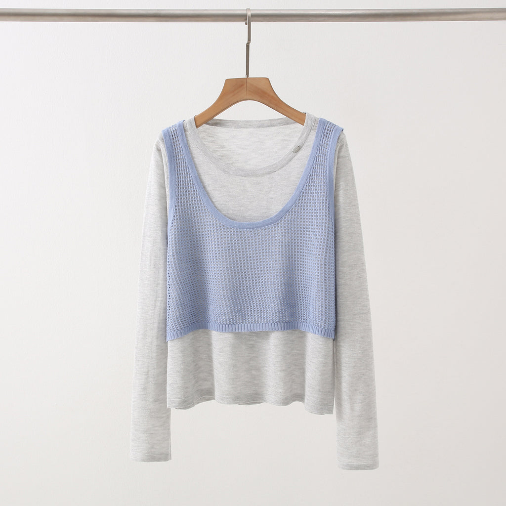 New Design Sense Stitching Fake Two-piece Knitted Sweaters Women