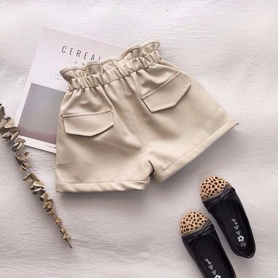 Girls' Leather Fleece-lined High Waist Shorts