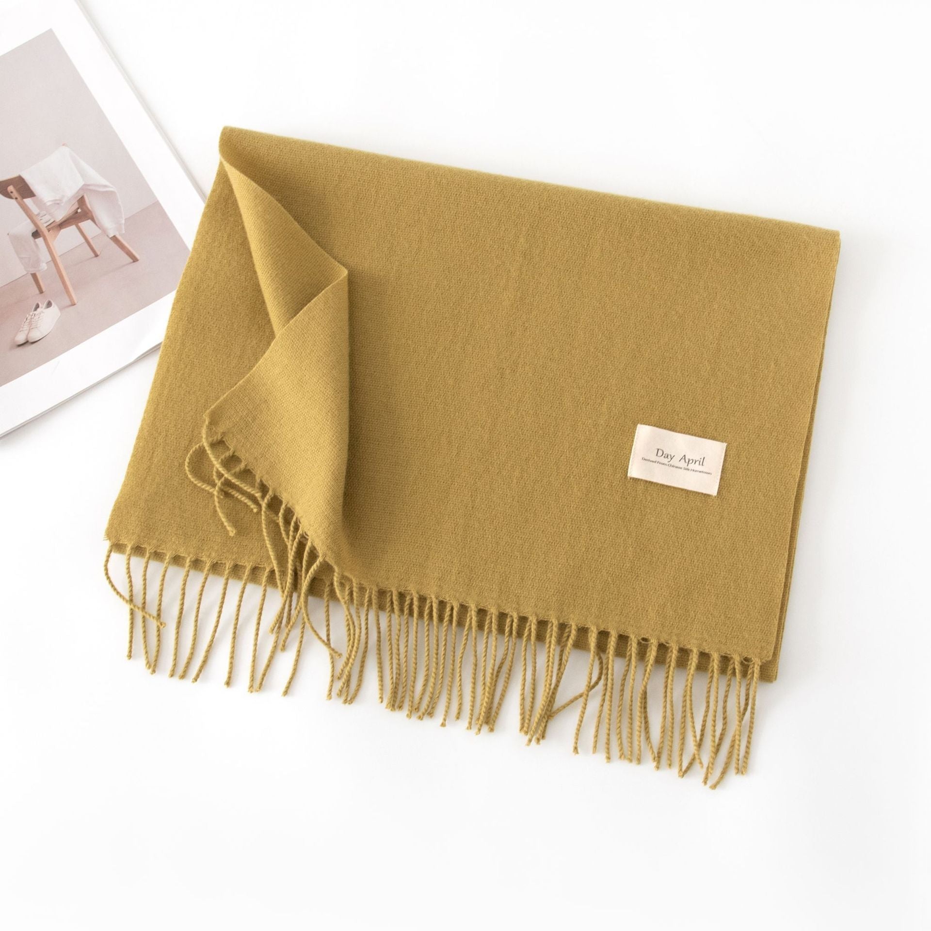 Cashmere Feel Solid Color Scarf for Women Imitation Cashmere Autumn Winter Atmosphere Korean Style Versatile Medium-Length Shawl Neck Warmer