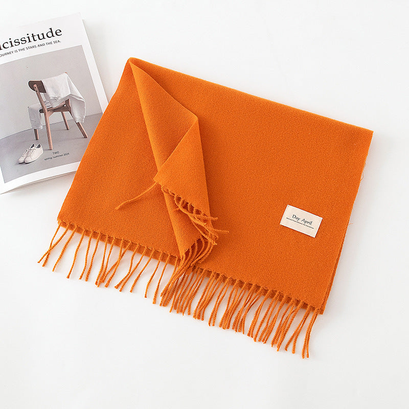 Cashmere Feel Solid Color Scarf for Women Imitation Cashmere Autumn Winter Atmosphere Korean Style Versatile Medium-Length Shawl Neck Warmer