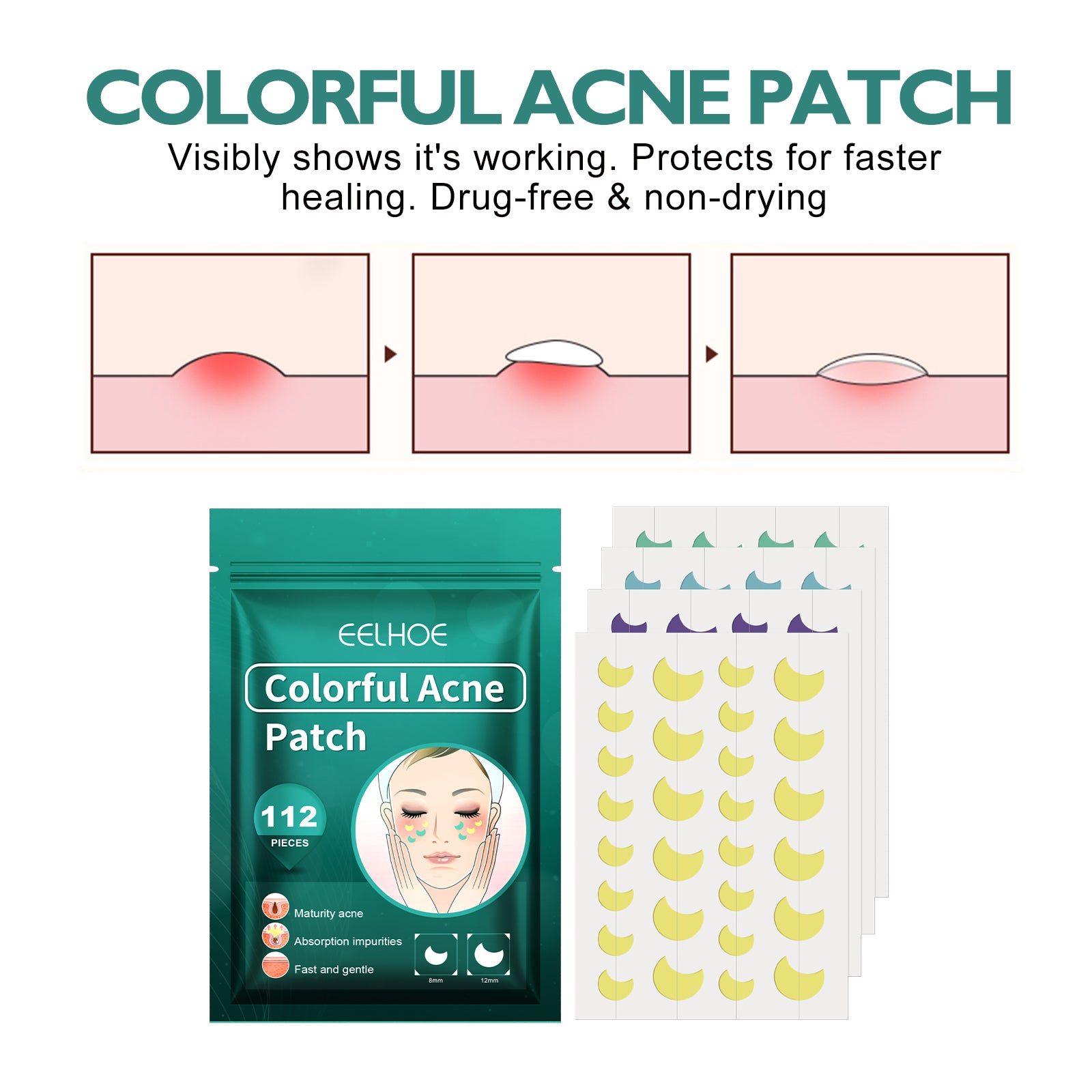 EELHOE Colorful Acne Patch, Repair And Clean The Mouth Blemish Clear Pocket Colorful Shaped Acne Patch