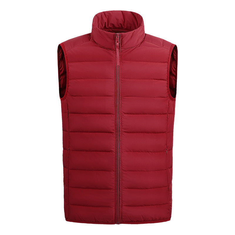 Men's Short Down Jacket Lightweight Stand Collar Vest Warm 90 White Duck Down Solid Color Second Section Seamless Vest Waistcoat