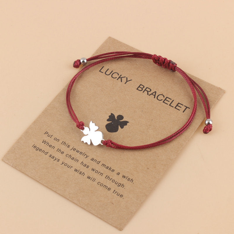 Couple Woven Adjustable Wax Line Stainless Steel Angel Bracelet