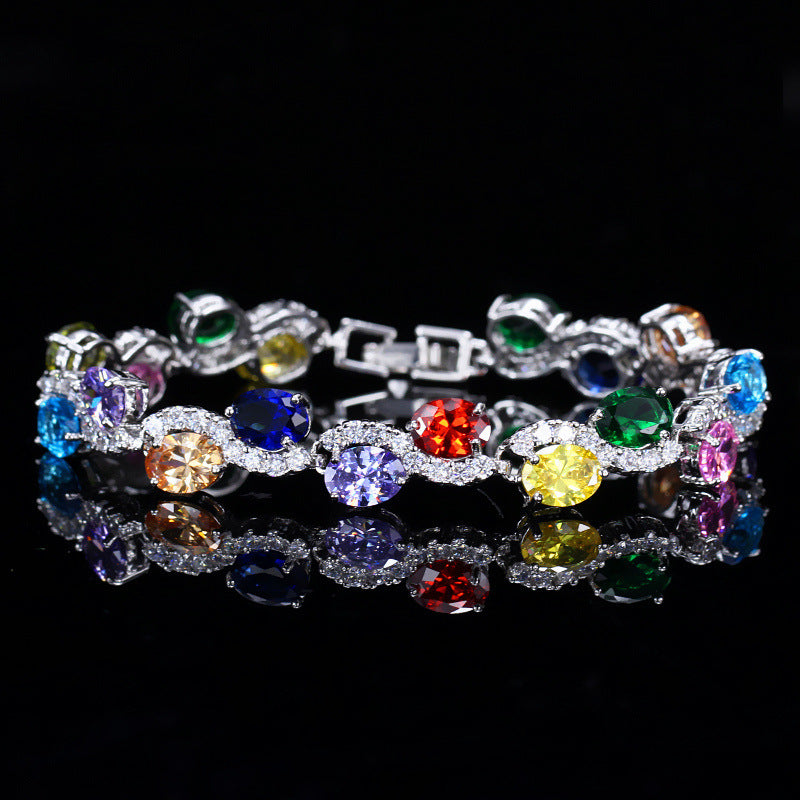 Copper Plating Real White Gold Color 18K Zircon Bracelet