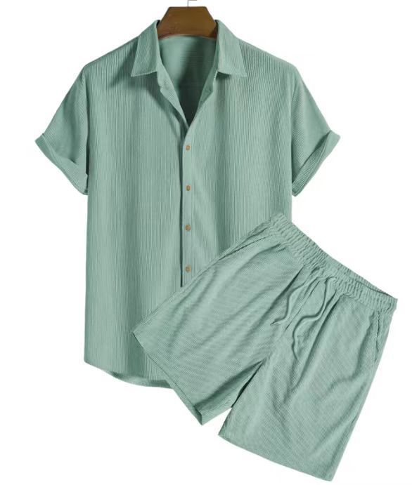 Beachwear Corduroy Short Sleeve Suit Two-piece Set