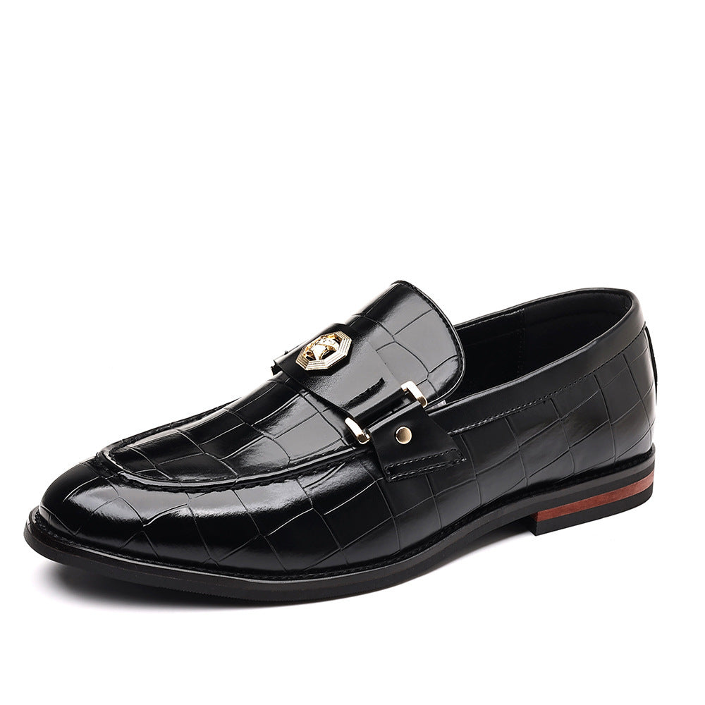 Plaid Casual Loafers Men's Banquet Slip-on Metal Buckle