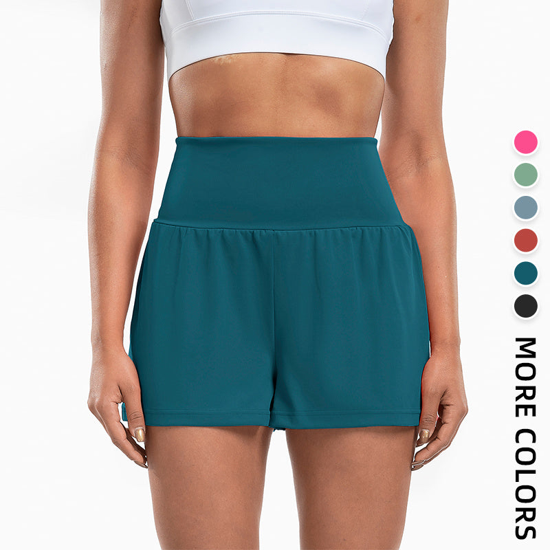 Sports Yoga Shorts High Waist Fake Two-Piece Outdoor Fitness Pants Invisible Dungarees Breathable Quick-Drying Training Wear