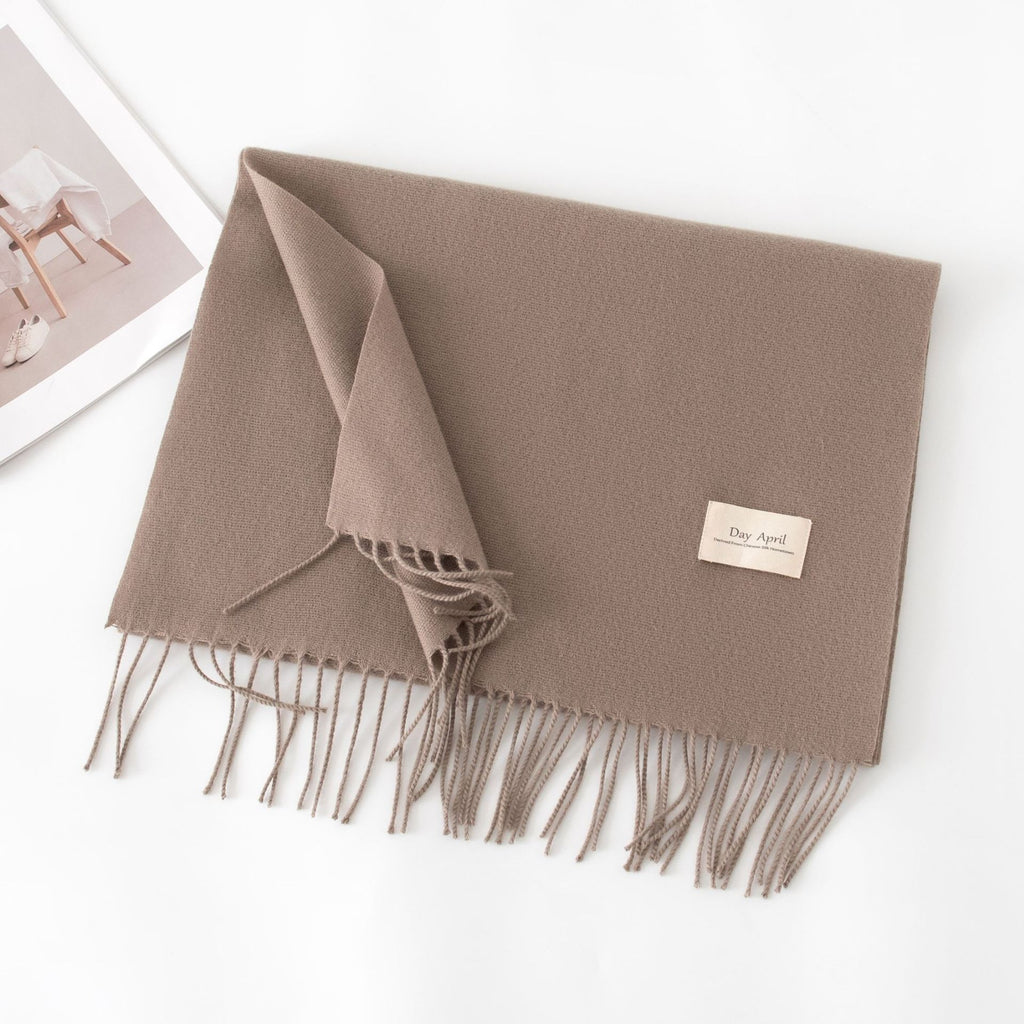 Cashmere Feel Solid Color Scarf for Women Imitation Cashmere Autumn Winter Atmosphere Korean Style Versatile Medium-Length Shawl Neck Warmer