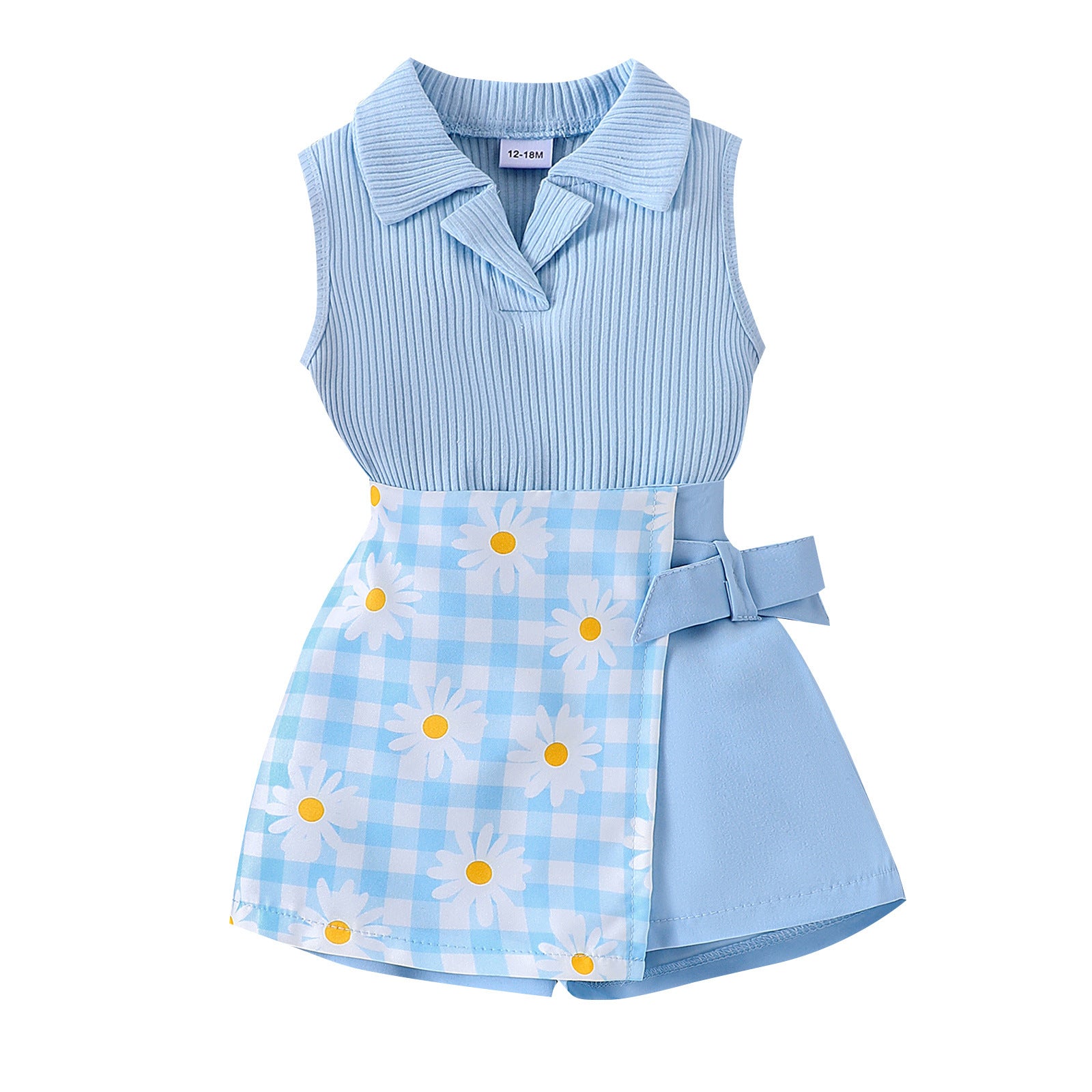 Girls' Fashion Plaid Stitching Shorts Suit