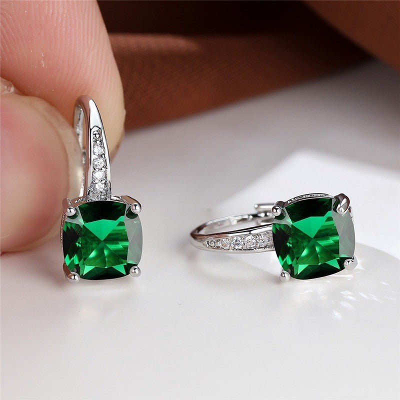 Square Zircon Inlaid Ear Hook Korean Style Fashion All-matching