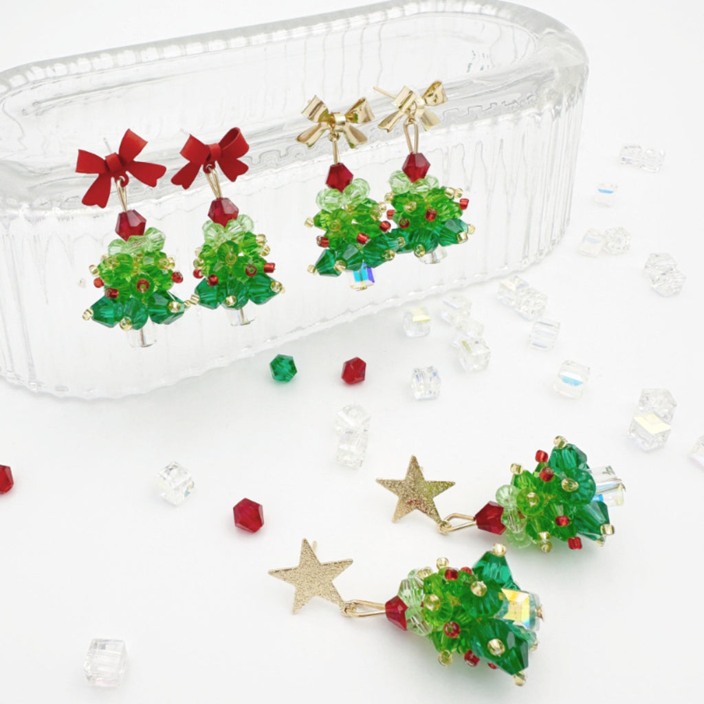 New Red Bow Handmade Beaded Ear Stud Necklace Bracelet