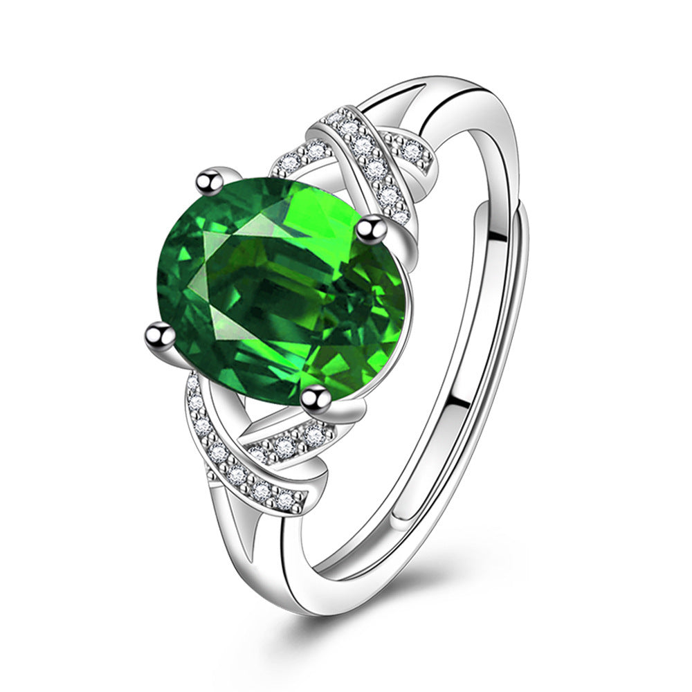 Inlaid Zircon Open Ring Female Emerald Tourmaline Cross Open Ring