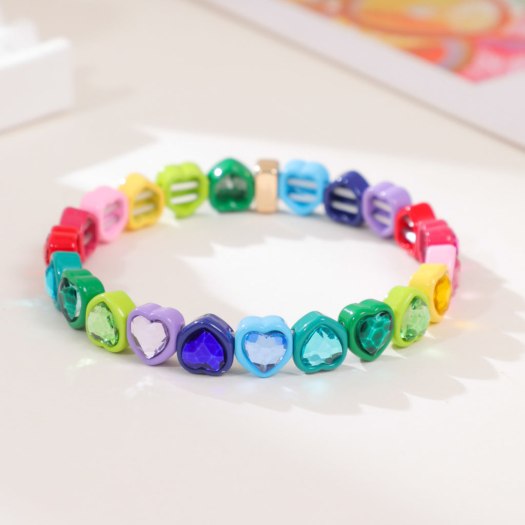 Rainbow Enamel Alloy Heart Bracelet Colorful Fashion Creative Stretch Bracelet