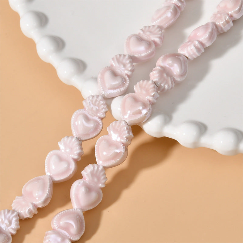 Cream Color Love Heart Small Torch Straight Hole Ceramic Beads