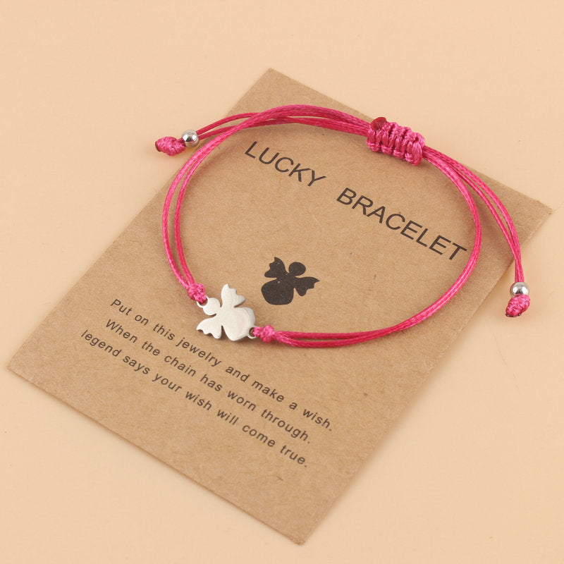 Couple Woven Adjustable Wax Line Stainless Steel Angel Bracelet