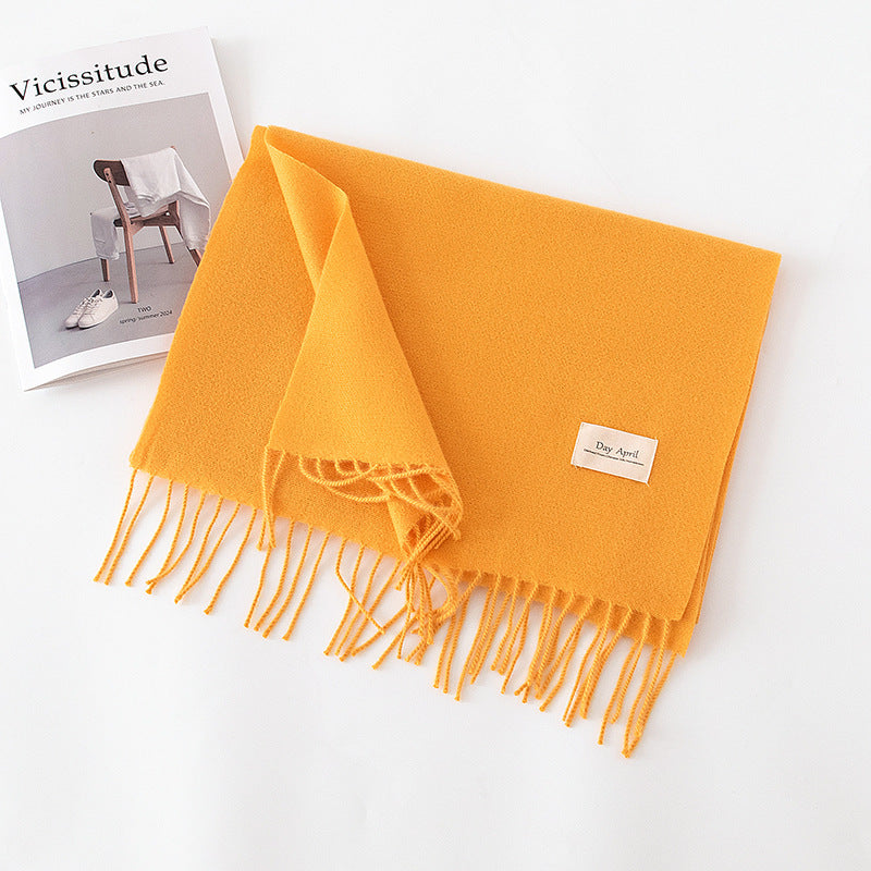 Cashmere Feel Solid Color Scarf for Women Imitation Cashmere Autumn Winter Atmosphere Korean Style Versatile Medium-Length Shawl Neck Warmer