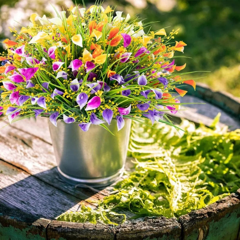 5 Bundles Artificial Calla Lilly Realistic UV Resistant Fake Flowers Faux Plastic Long Stem Plants For Indoor Planter Home Porch Yard Spring Summer Cemetery Decor