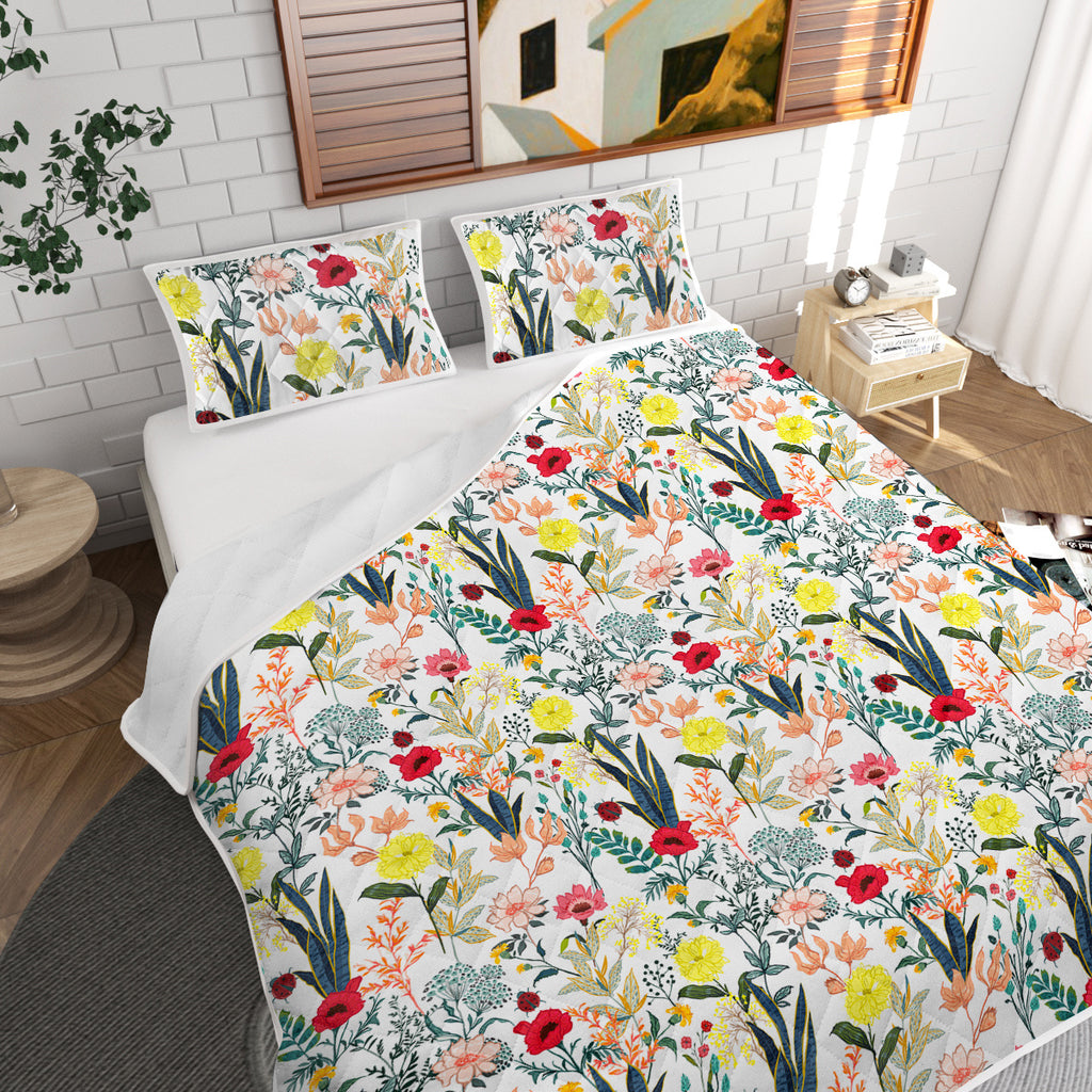 Floral Quilt 3 Pieces Microfiber Quilt Sets Lightweight Bedspreads Botanical Coverlets Quilt Bedding Set All Season Quilts