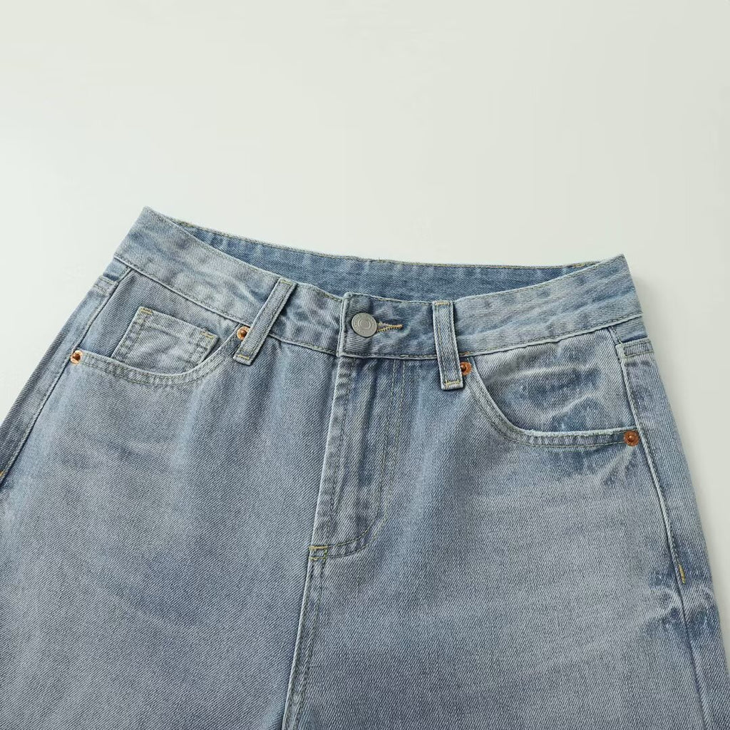 Spring And Autumn New Casual Wide-leg Mid-waist Straight Jeans For Women