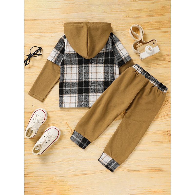 Toddler Baby Boy Clothes Plaid Long Sleeve Hoodie Sweatshirt & Pants 2pcs Boys Outfit Set