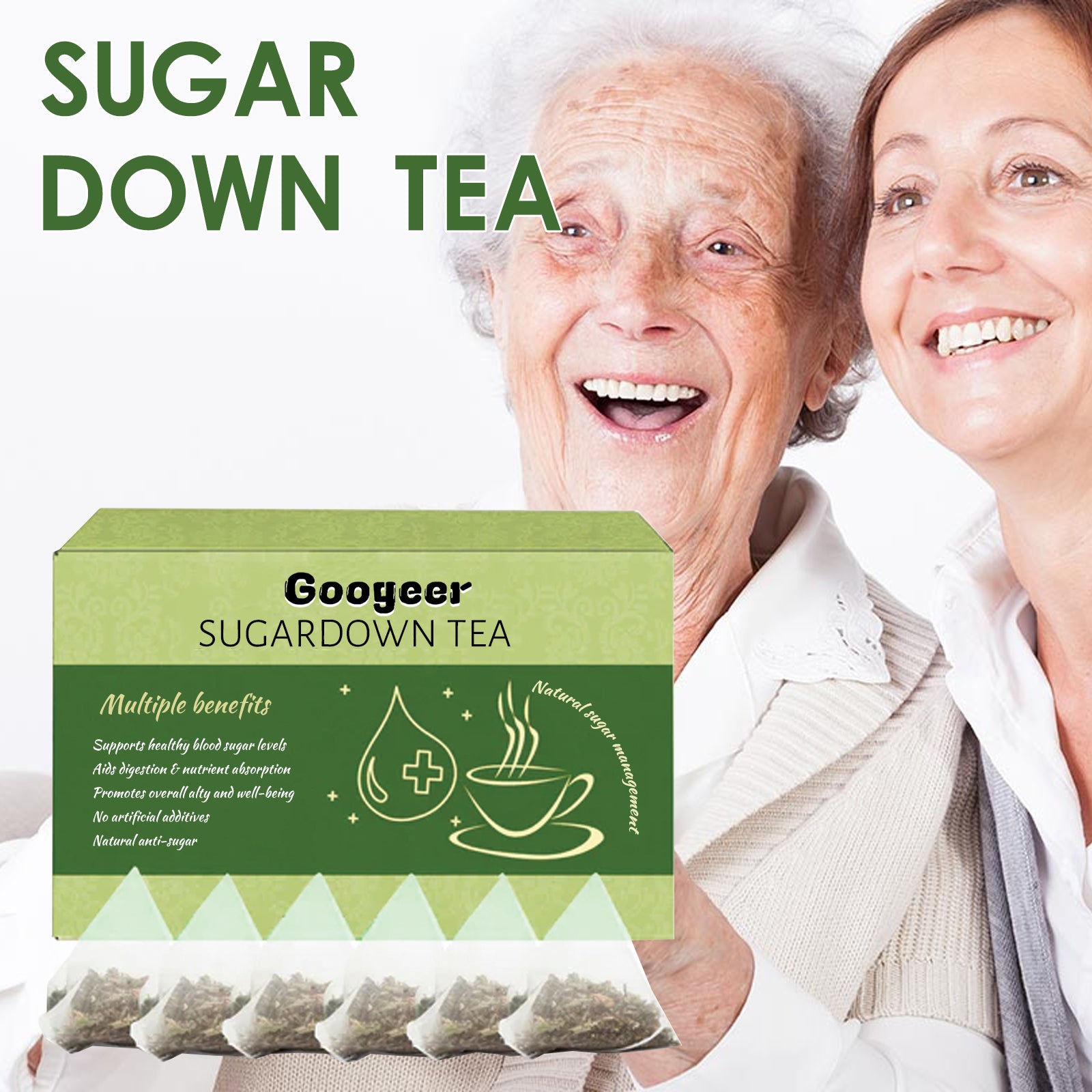 Googeer Sugardown Tea, Relieve Thirst Blurred Vision Body Fatigue Wound Repair Sugar Soothing Tea Bag