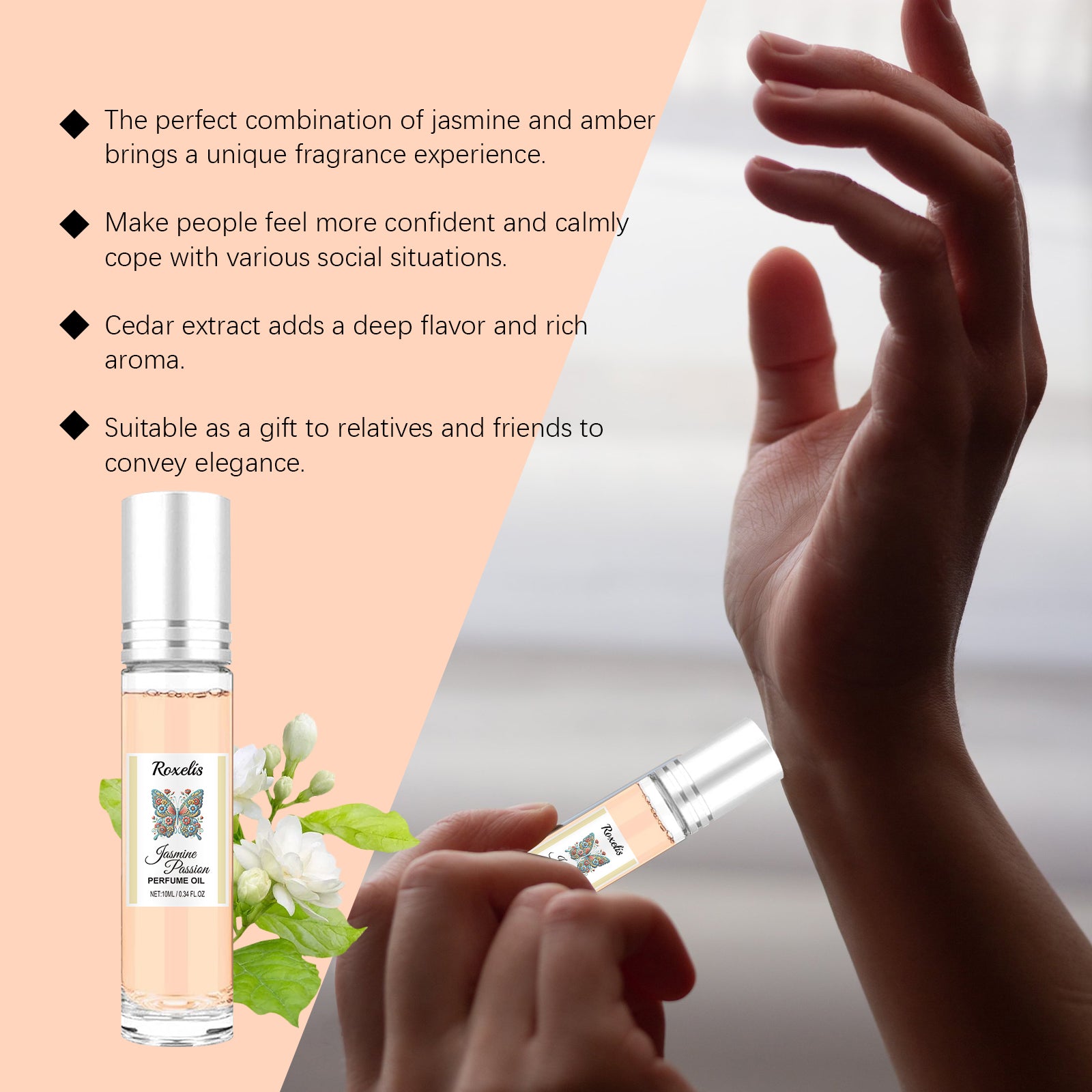Roxelis Roll-On Jasmine Perfume Lasting Fragrance Portable Vial Perfume Charming Charm Perfume Pheromone Fragrance
