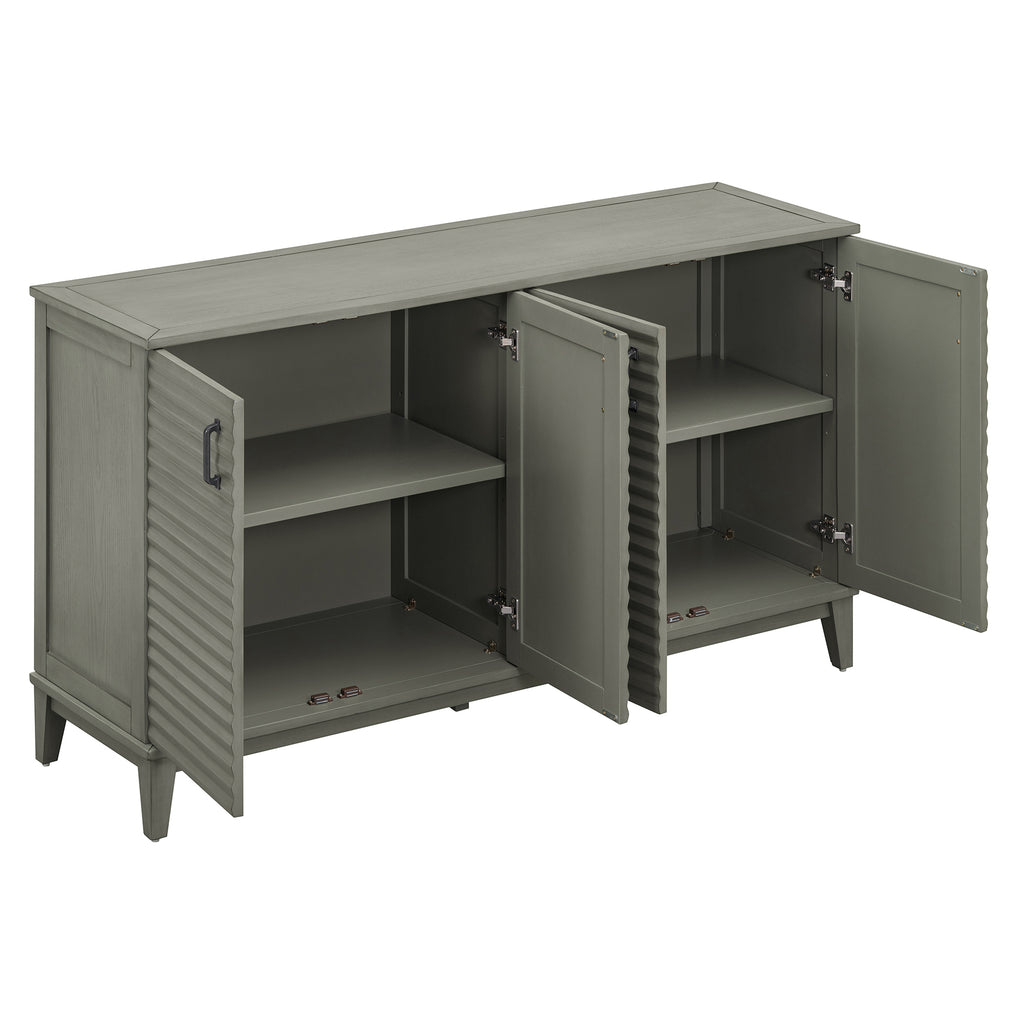 TREXM side panel with 4-door large storage buffet, adjustable shelves and metal handles (antique gray)