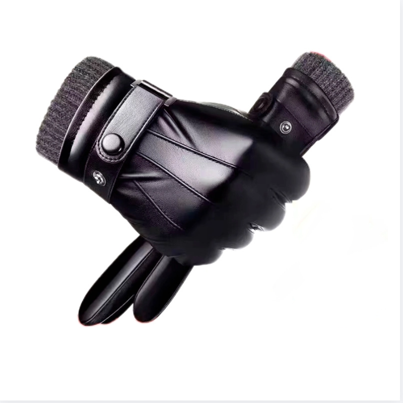 Sheepskin Leather Gloves Men Winter Lined Thickened Warm Riding Motorcycle Driving Touch Screen Mitten Gloves