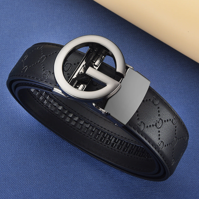 Men's Genuine Leather Alloy Automatic Buckle Versatile Korean Business Casual Fashion Belt