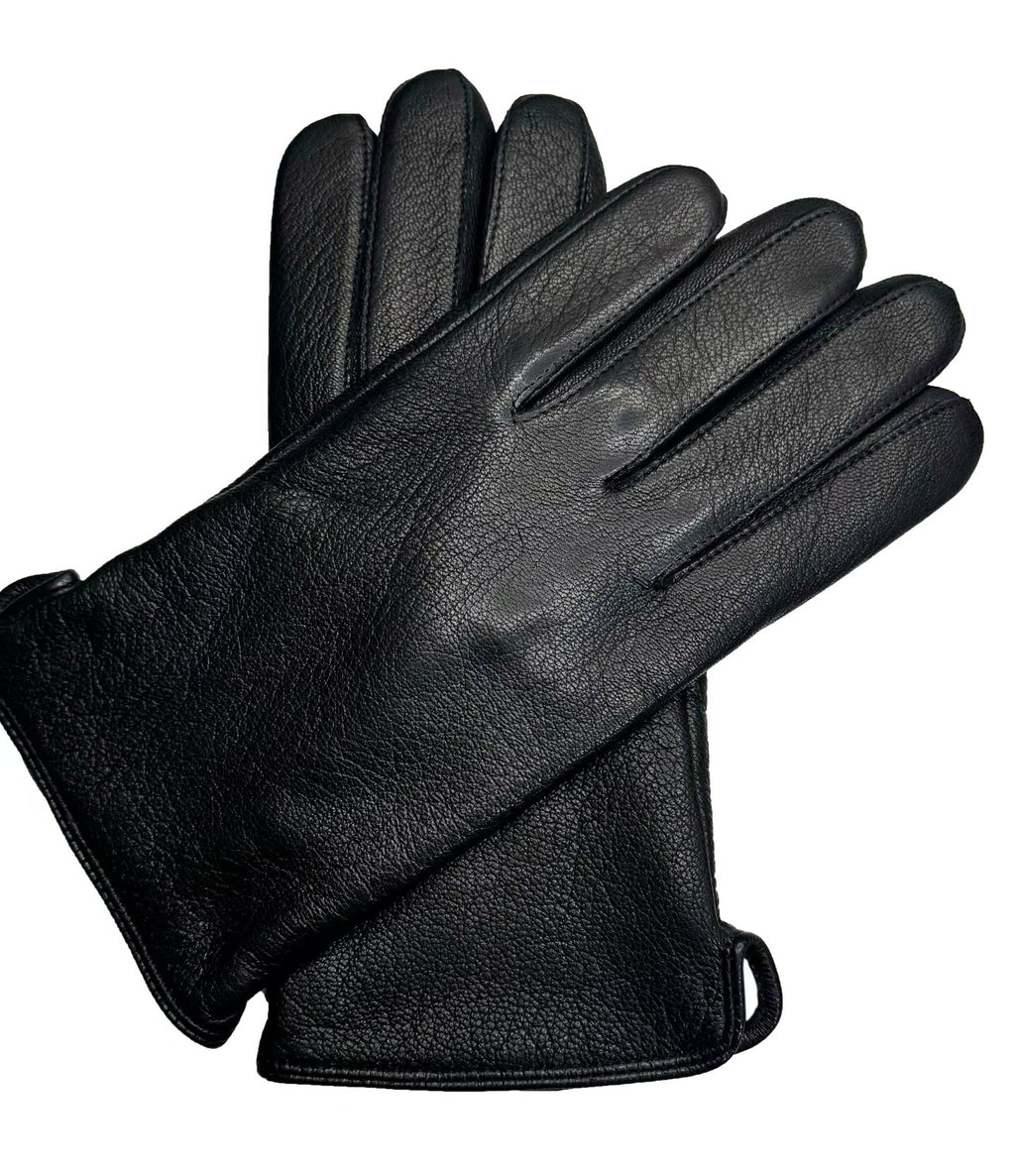 Men's imitation deer skin, wool lined business gloves, outdoor velvet, autumn and winter warm goat skin leather gloves