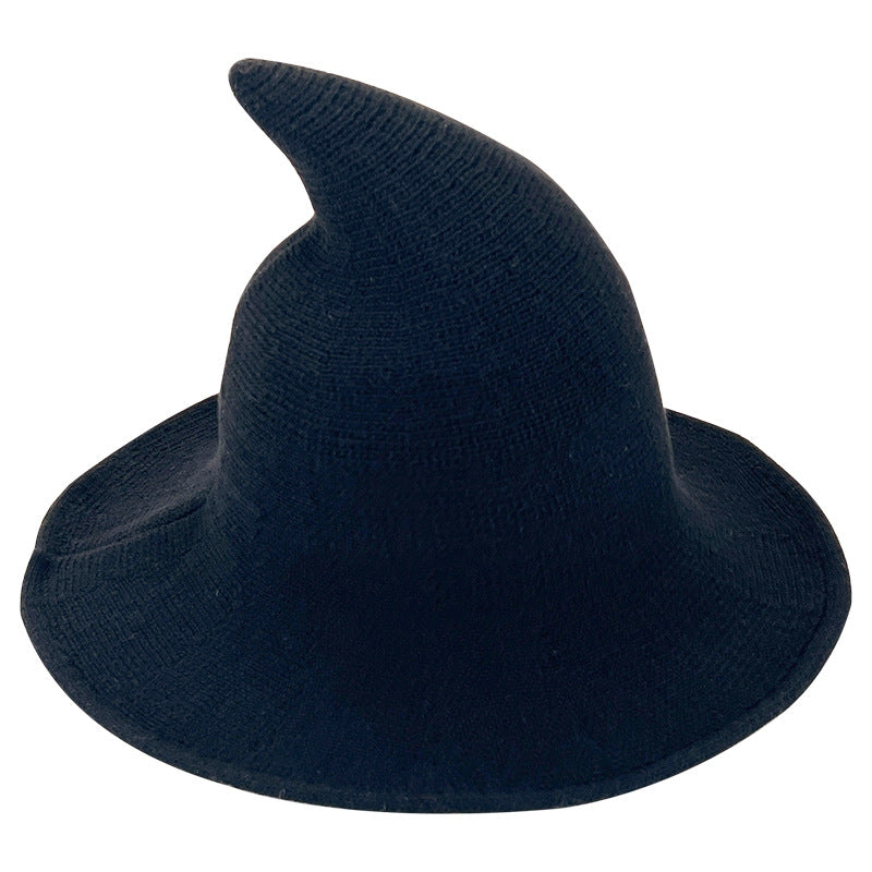 Halloween Witch Hat Knitted Pointed Top Wide Brim Party Costume Hat