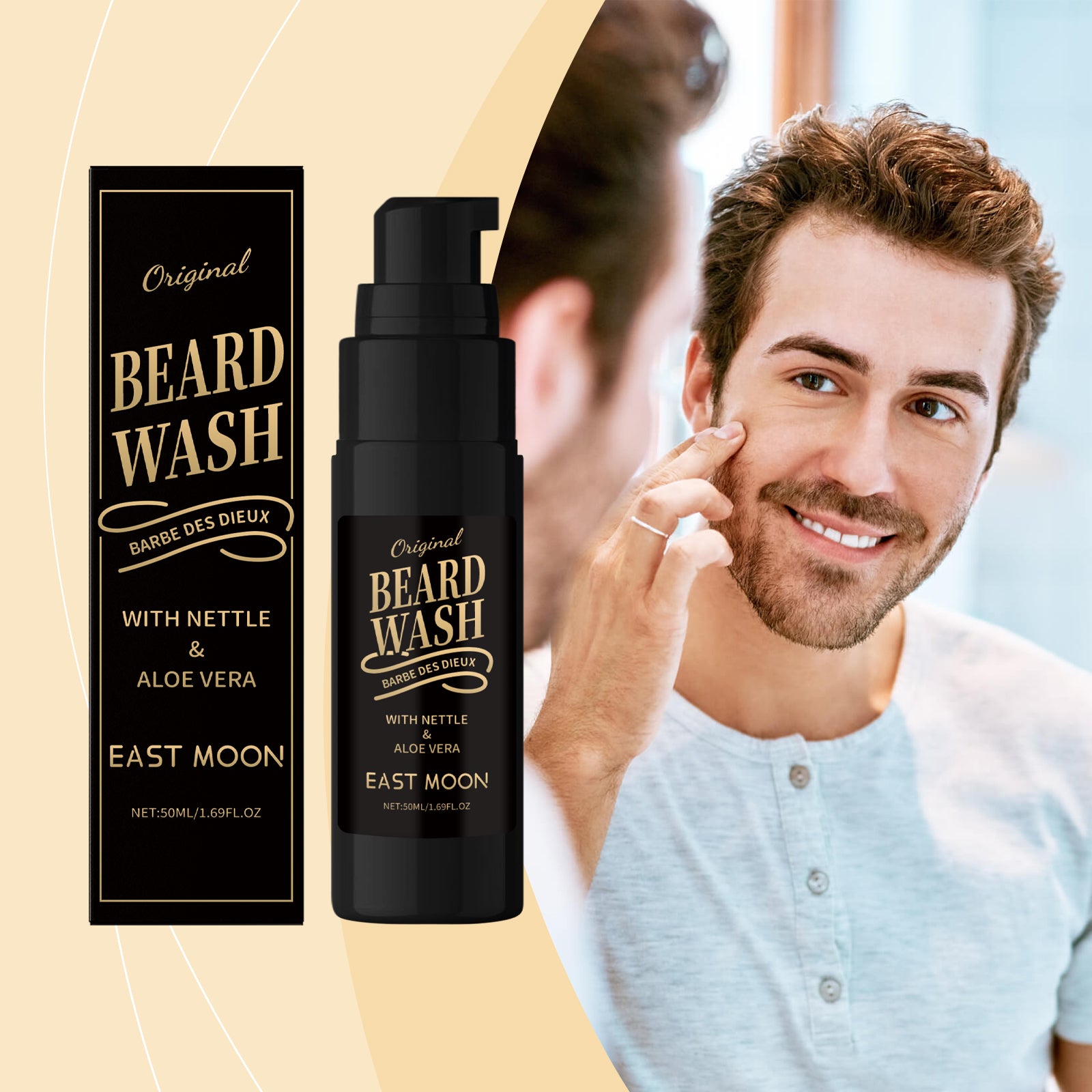 East Moon Men's After Shave Shampoo, Moisturizing, Supple, Nourishing, Clean, Oil-Controlling And Refreshing Beard Care Lotion