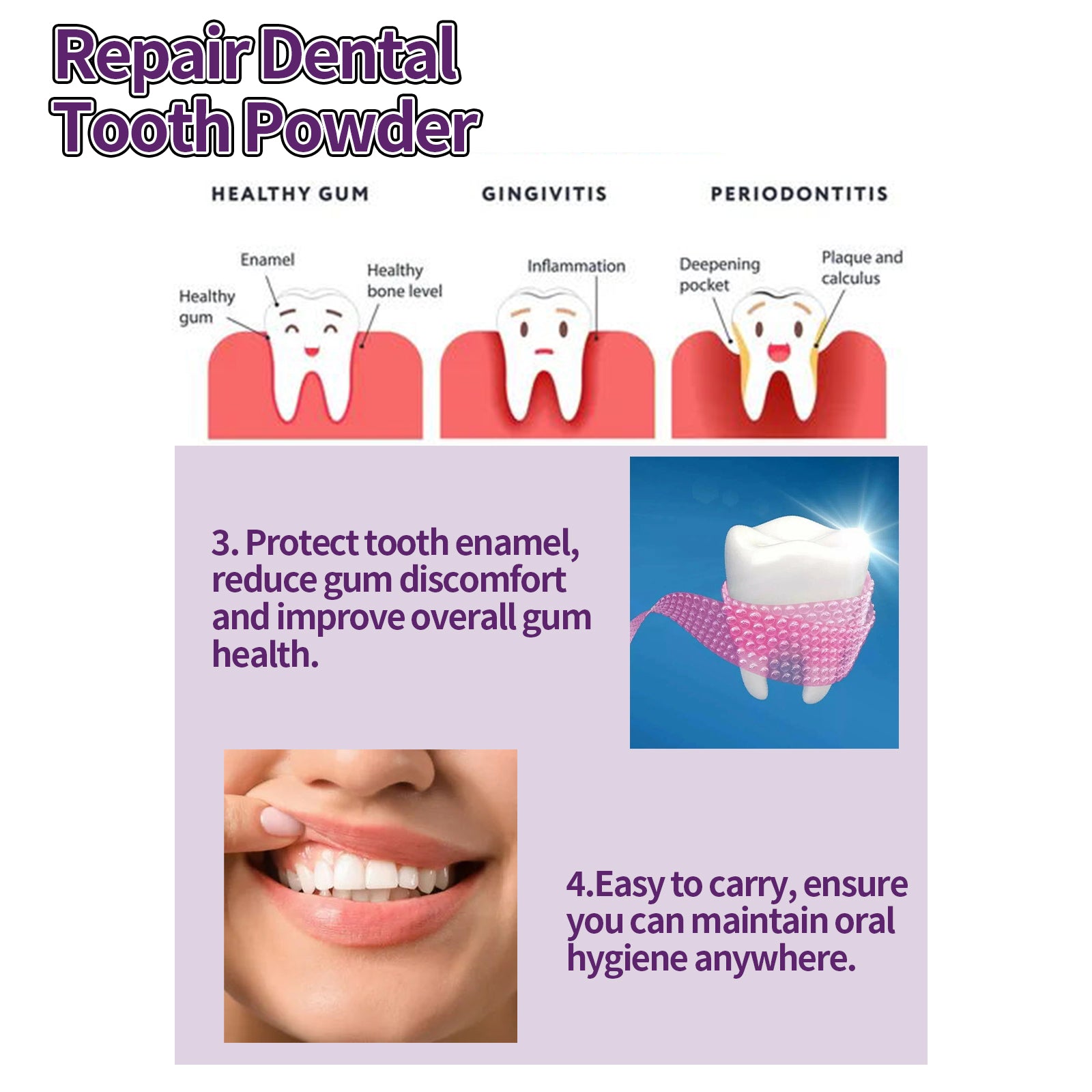 Oralhoe Repair Dental Tooth Powder, Whitening Tooth Powder Remove Yellow Mint Fresh Remove Residue To Clean Tooth Stains