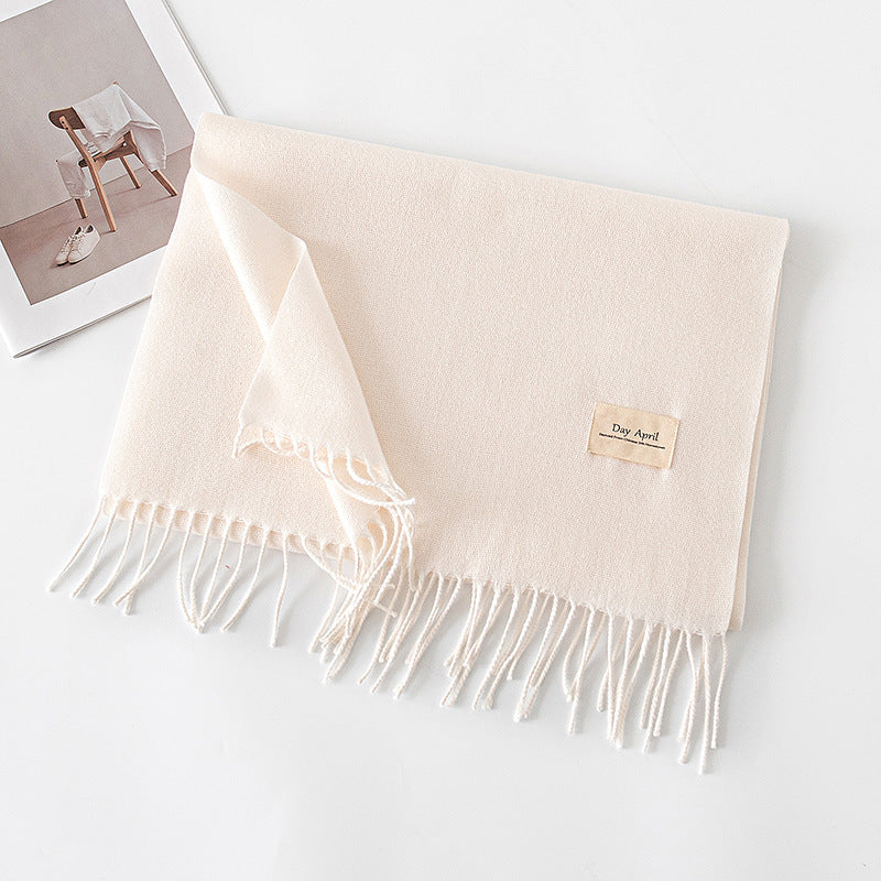 Cashmere Feel Solid Color Scarf for Women Imitation Cashmere Autumn Winter Atmosphere Korean Style Versatile Medium-Length Shawl Neck Warmer