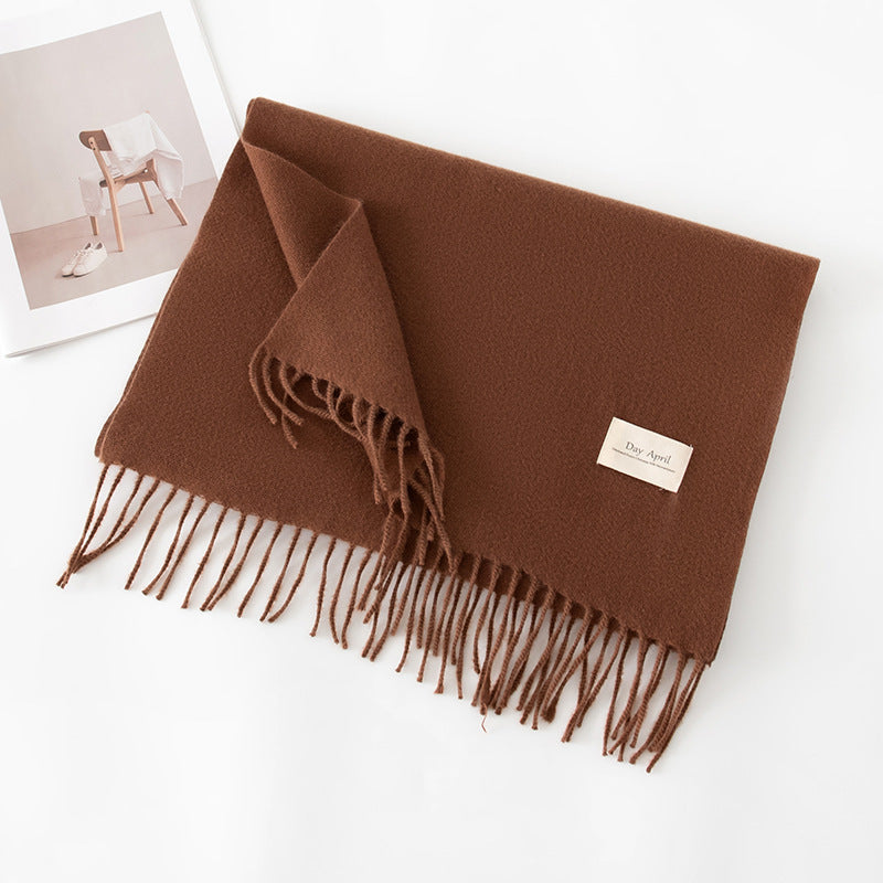 Cashmere Feel Solid Color Scarf for Women Imitation Cashmere Autumn Winter Atmosphere Korean Style Versatile Medium-Length Shawl Neck Warmer